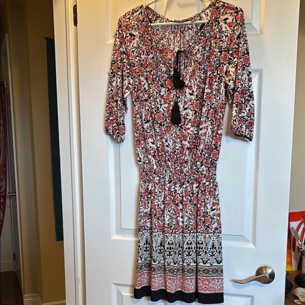 Mlle Gabrielle Red and White Sheath Dress Casual 3/4 Sleeve